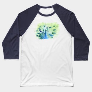 Watercolor Peacock Baseball T-Shirt